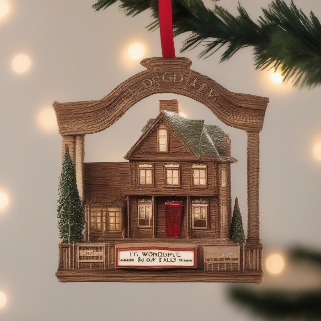 Rattan It's a Wonderful Life ornament depicting Bedford Falls