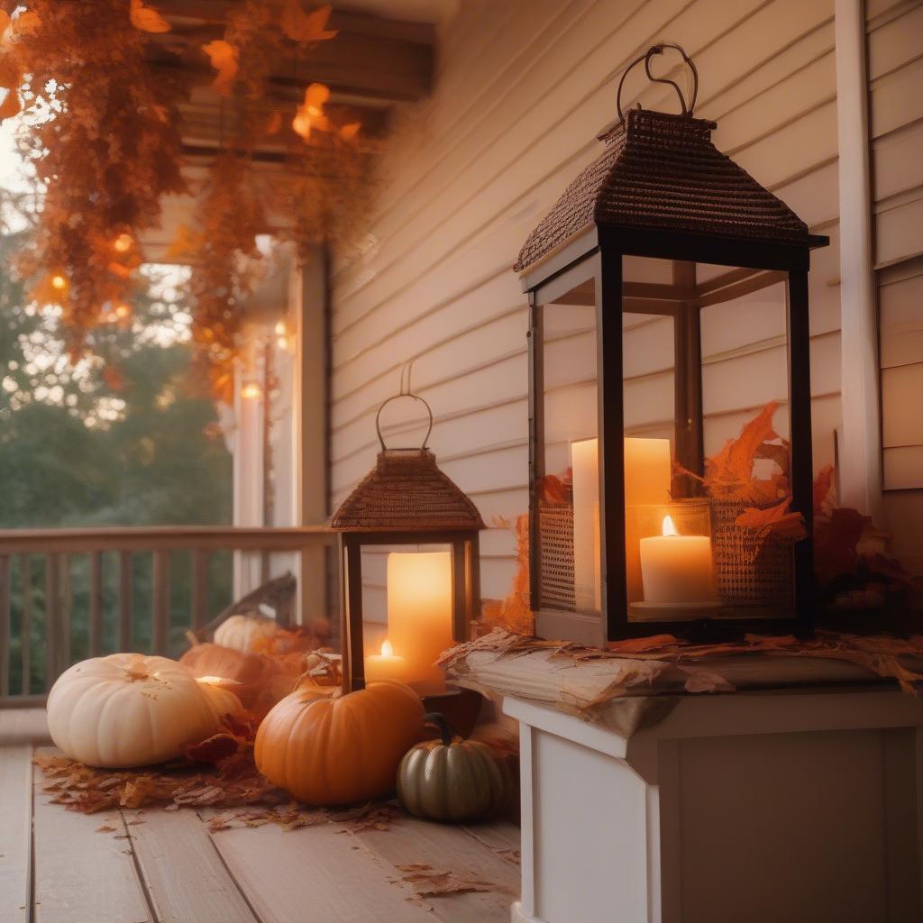 Rattan Lanterns and Fall Decor