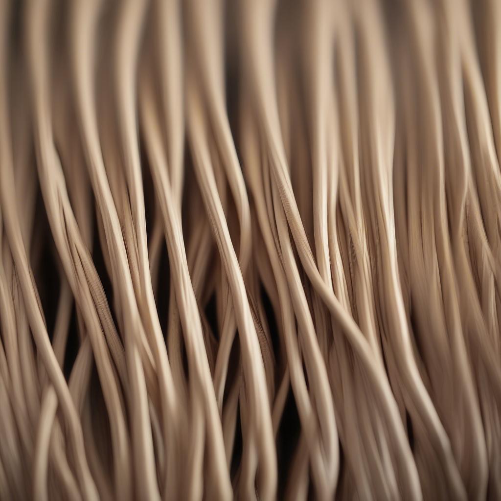 Close-up view of raw rattan material