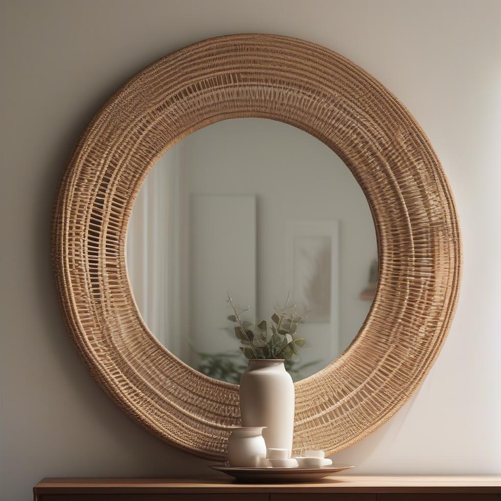 Rattan Framed Mirror in a Dining Area