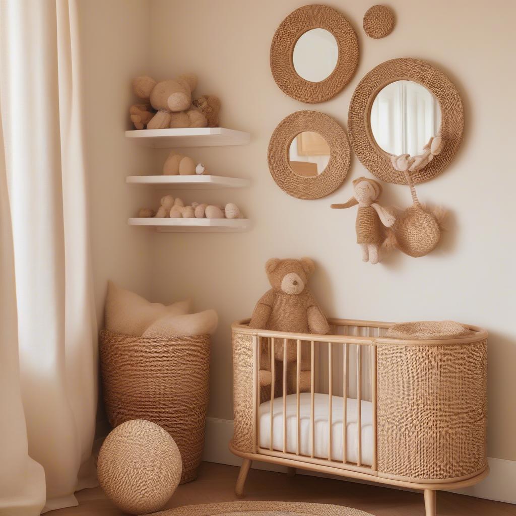 Rattan Mirror on a Nursery Wall