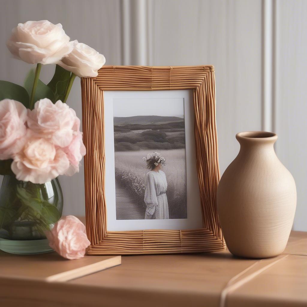 Rattan Photo Frame on Tabletop