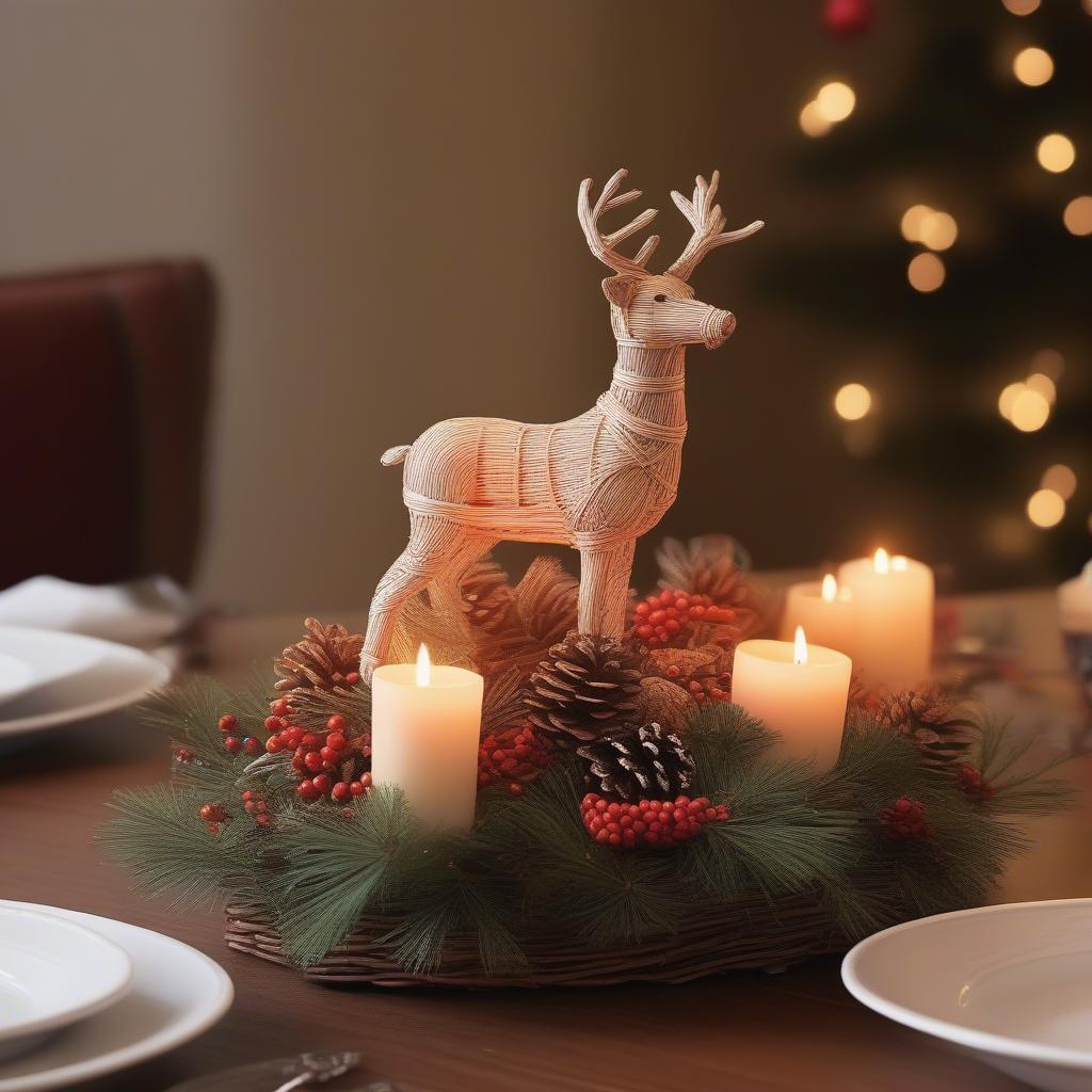 Rattan Reindeer Tabletop Christmas Decor