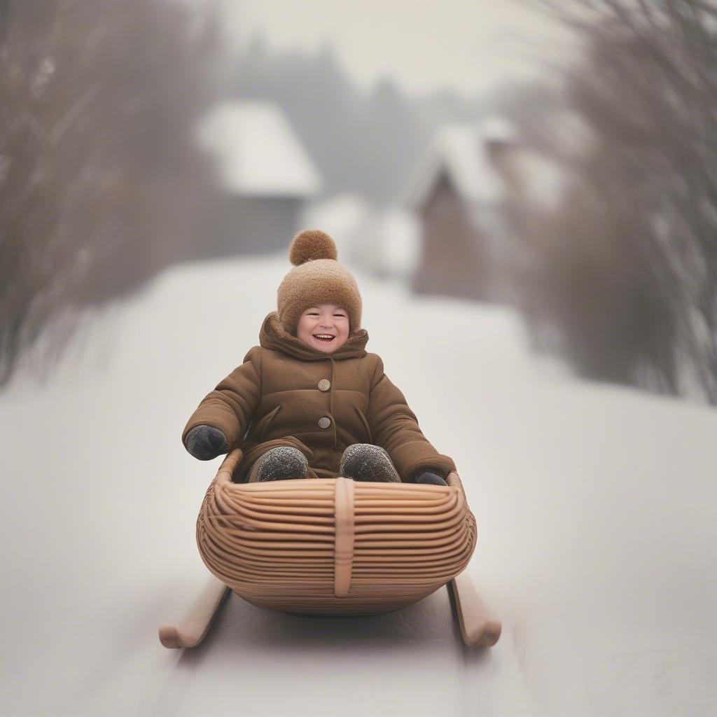 Rattan Sled on a Snowy Hill