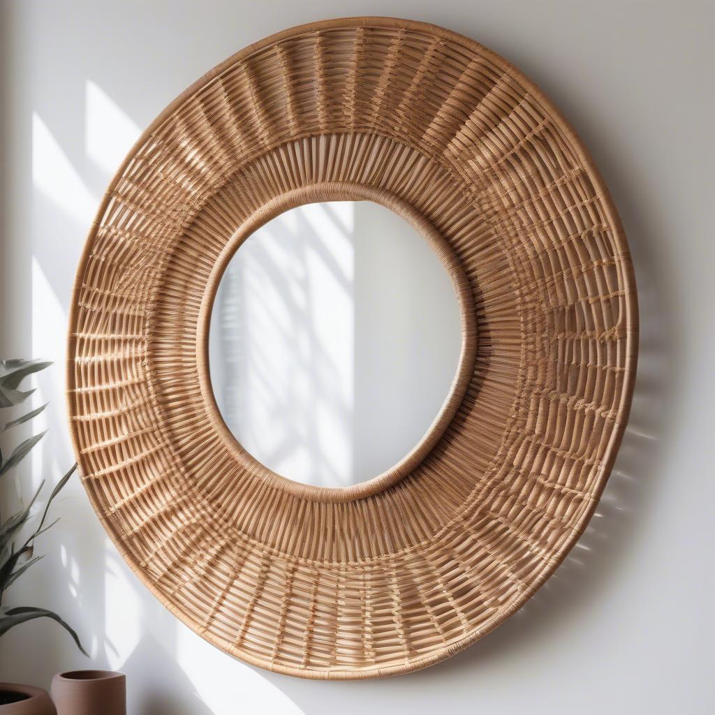 Rattan sunburst wall decor in a floating frame