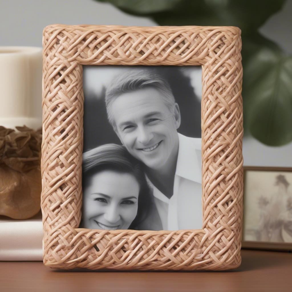 Rattan Woven Photo Frame Symbolizing Forever Love