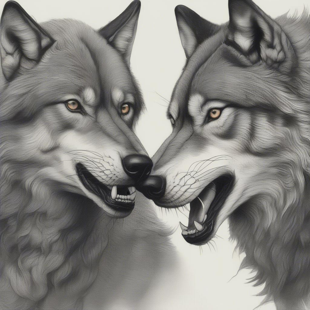 Realistic Two Wolves Portrait