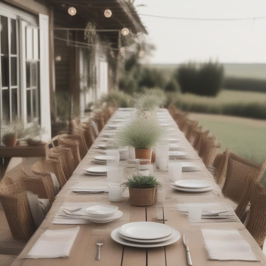 Rectangular Rattan Placemats in an Outdoor Farmhouse Setting