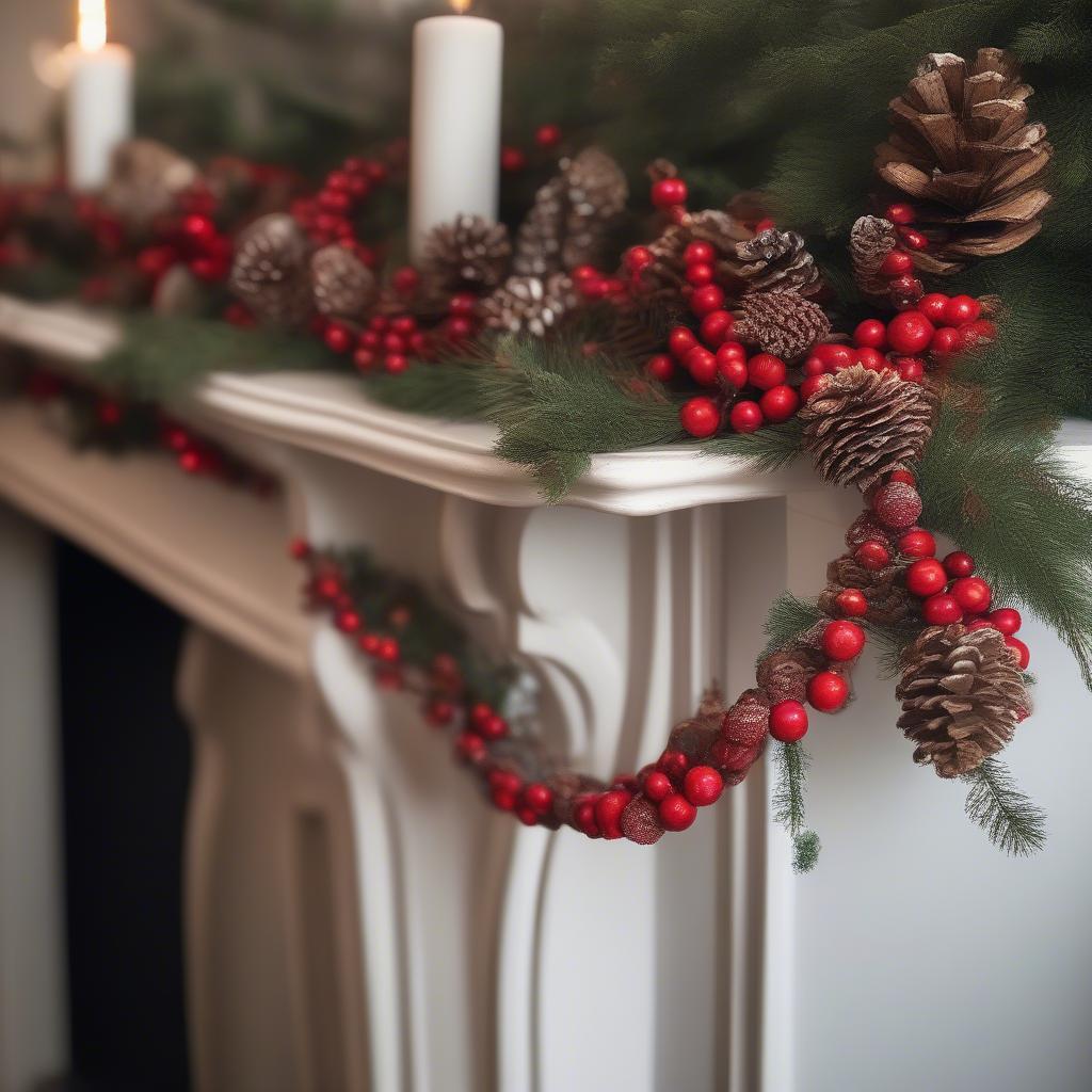 Red Berry Garland on Mantelpiece