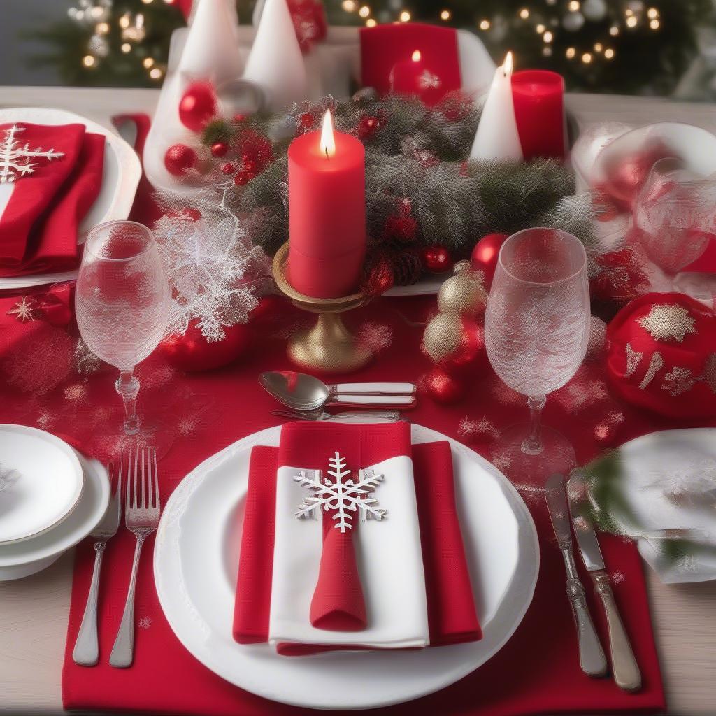 Red snowflake Christmas table setting