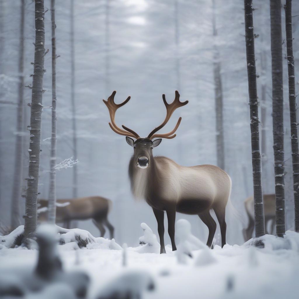 Reindeer in a Snowy Forest