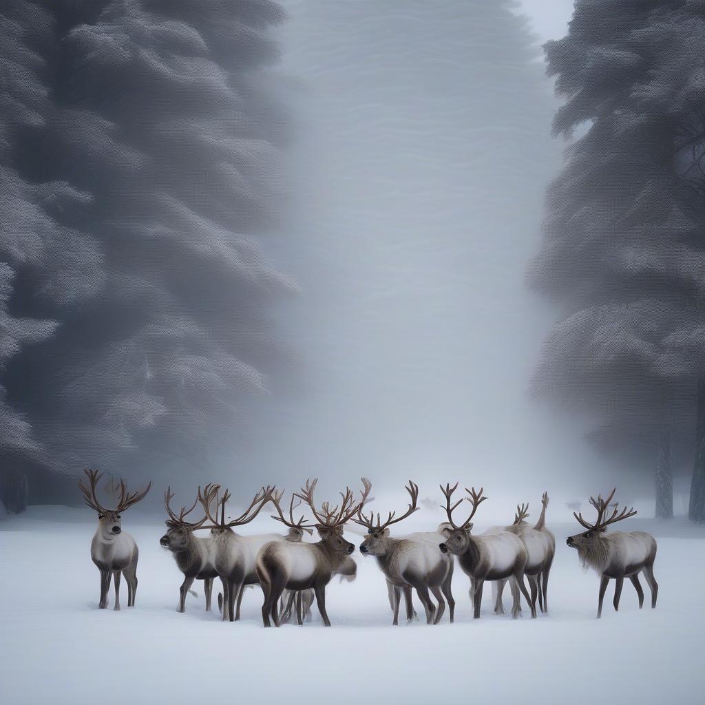 Reindeer in Winter Landscape