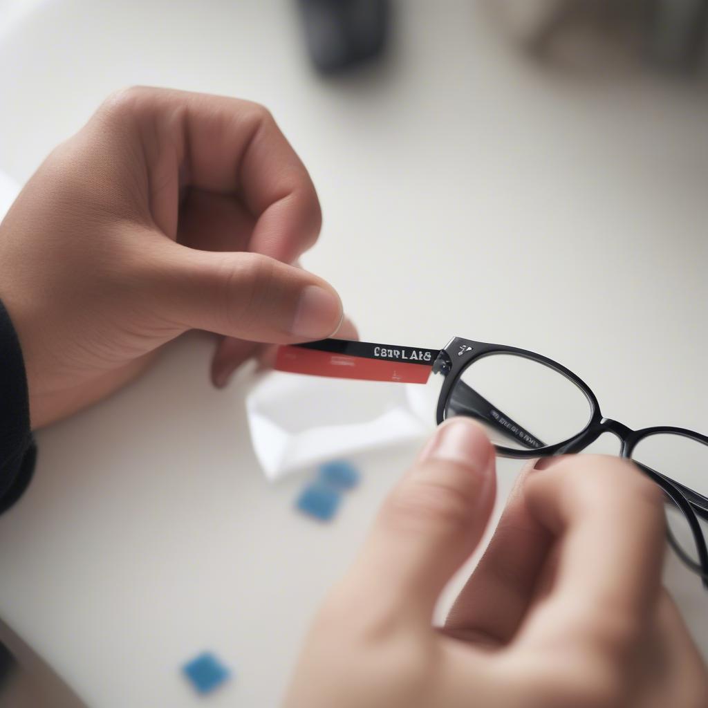 Removing a price tag from glasses