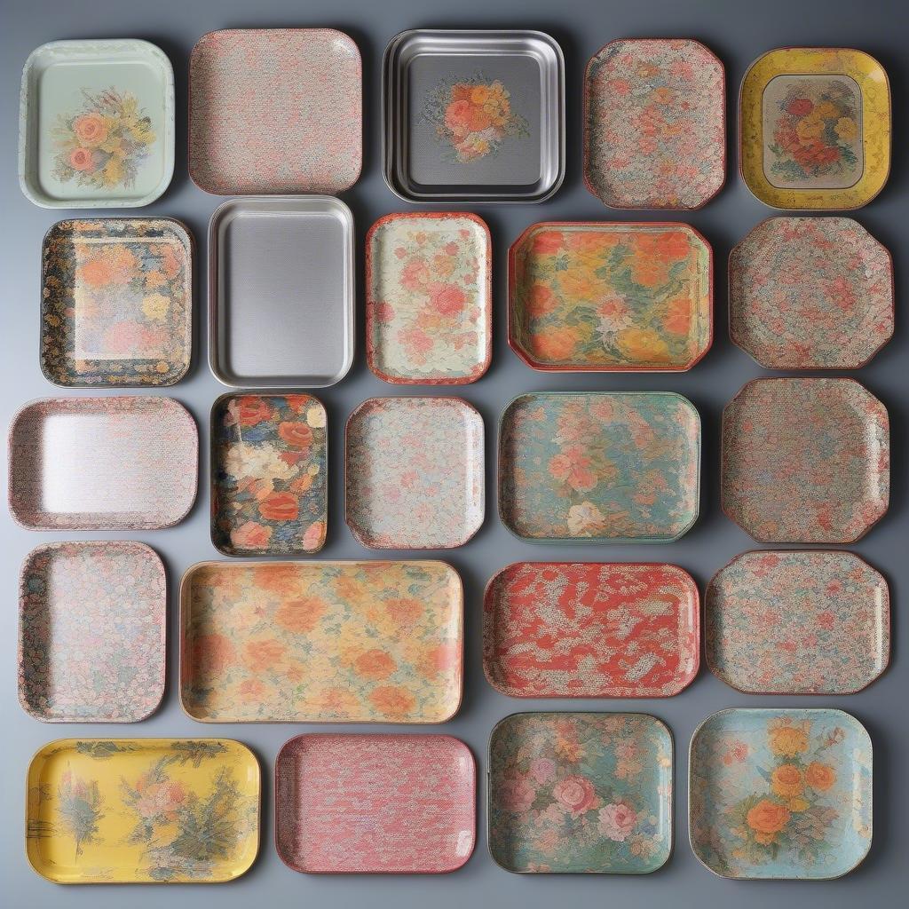 Assortment of Retro Tin Trays in Various Styles and Designs