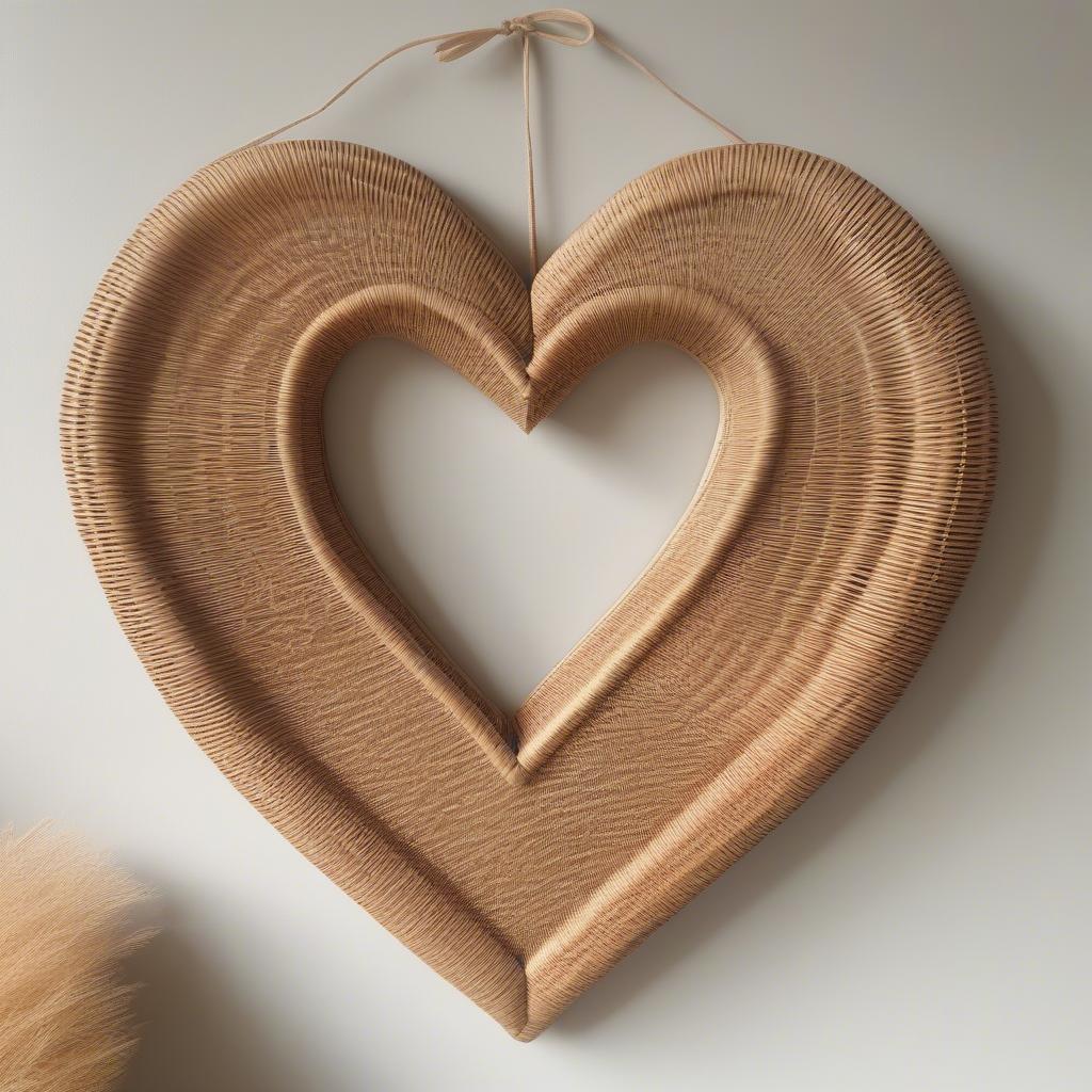 Rattan heart-shaped wall decor with a love quote.