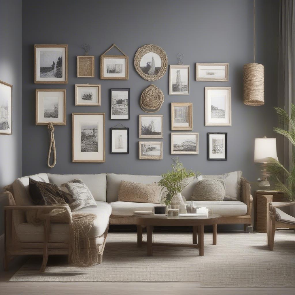 Rope Hanging Picture Frames in a Living Room