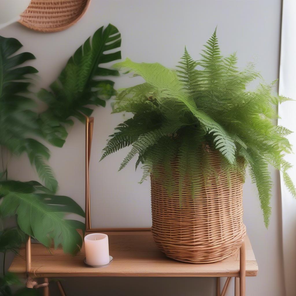 Rose Gold Wicker Basket Plant Holder