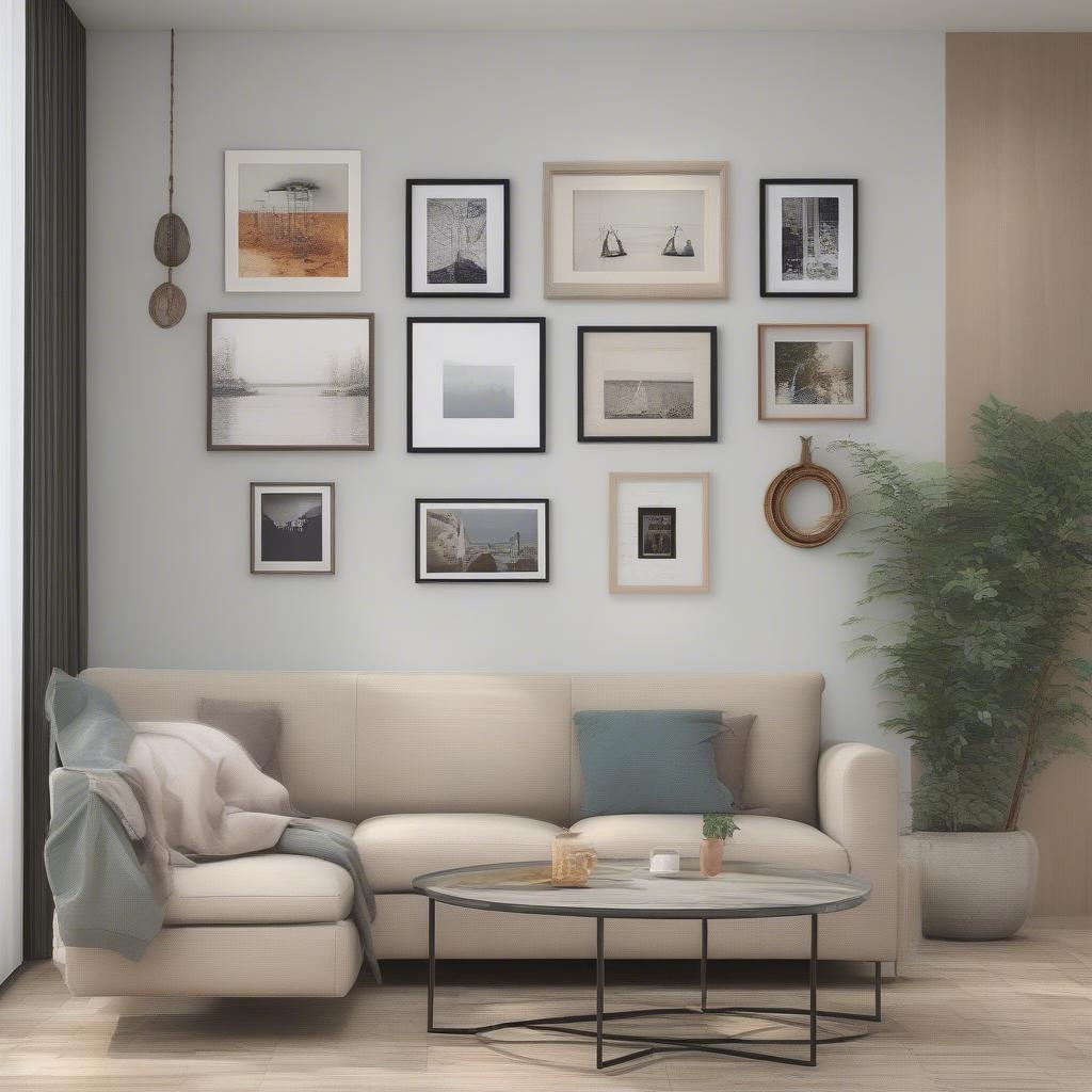 Examples of round picture frames displayed in various rooms of a house