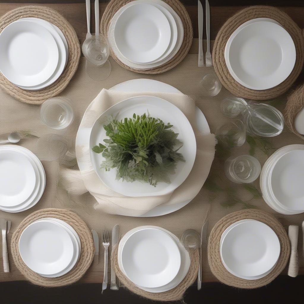 Round Jute Placemats on a White Farmhouse Table