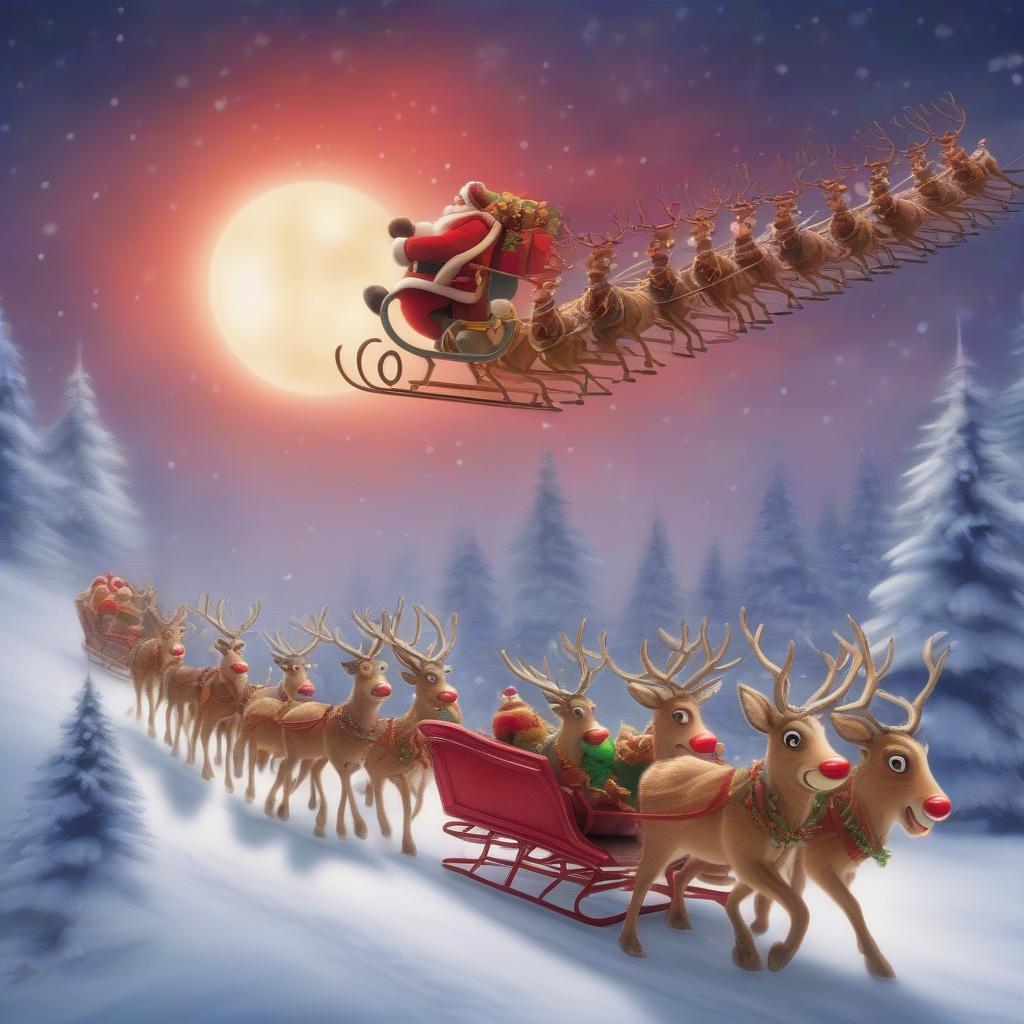 Rudolph Leading Santa's Sleigh