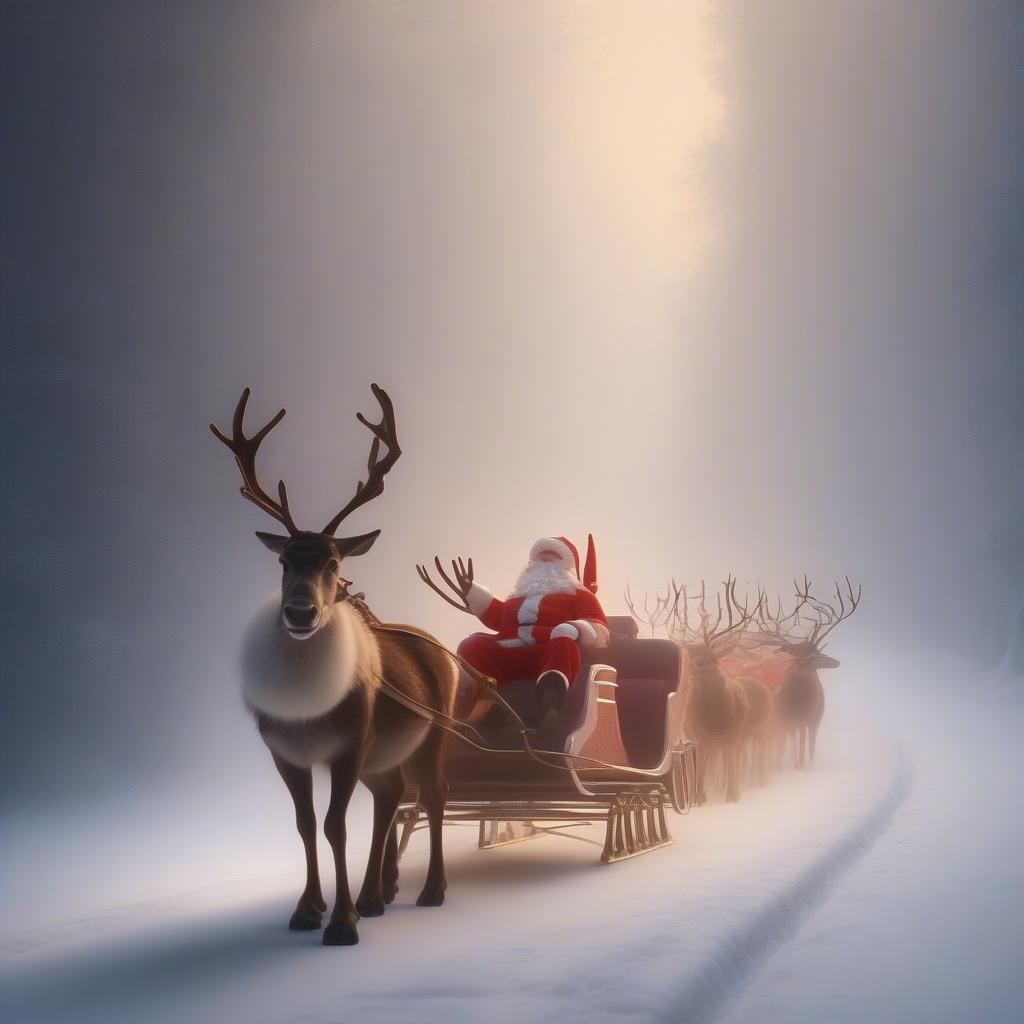 Rudolph Guiding Santa's Sleigh Through the Fog