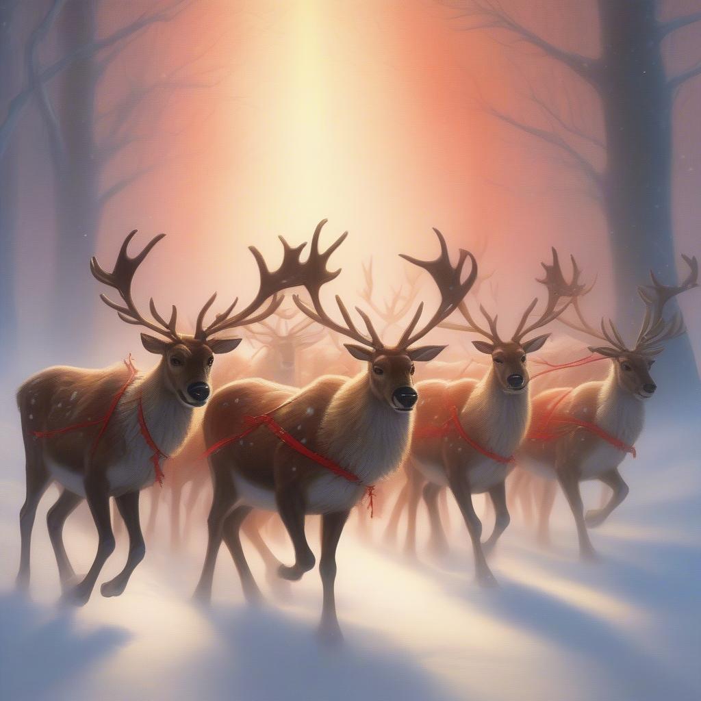 Rudolph Leading Sleigh Through Foggy Night