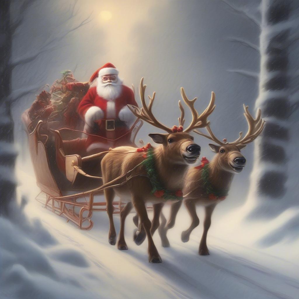 Rudolph Guiding Santa's Sleigh Through a Snowy Blizzard