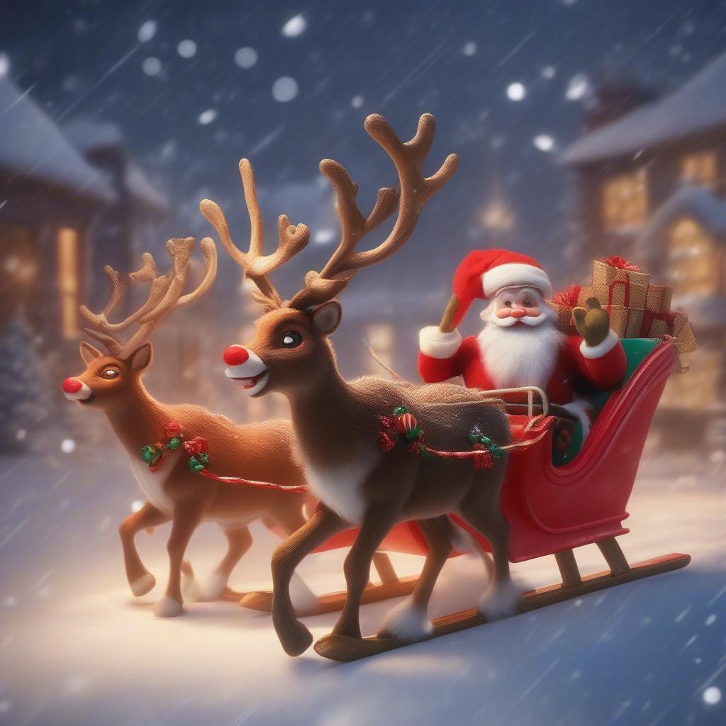 Rudolph the Red-Nosed Reindeer Leading Santa's Sleigh