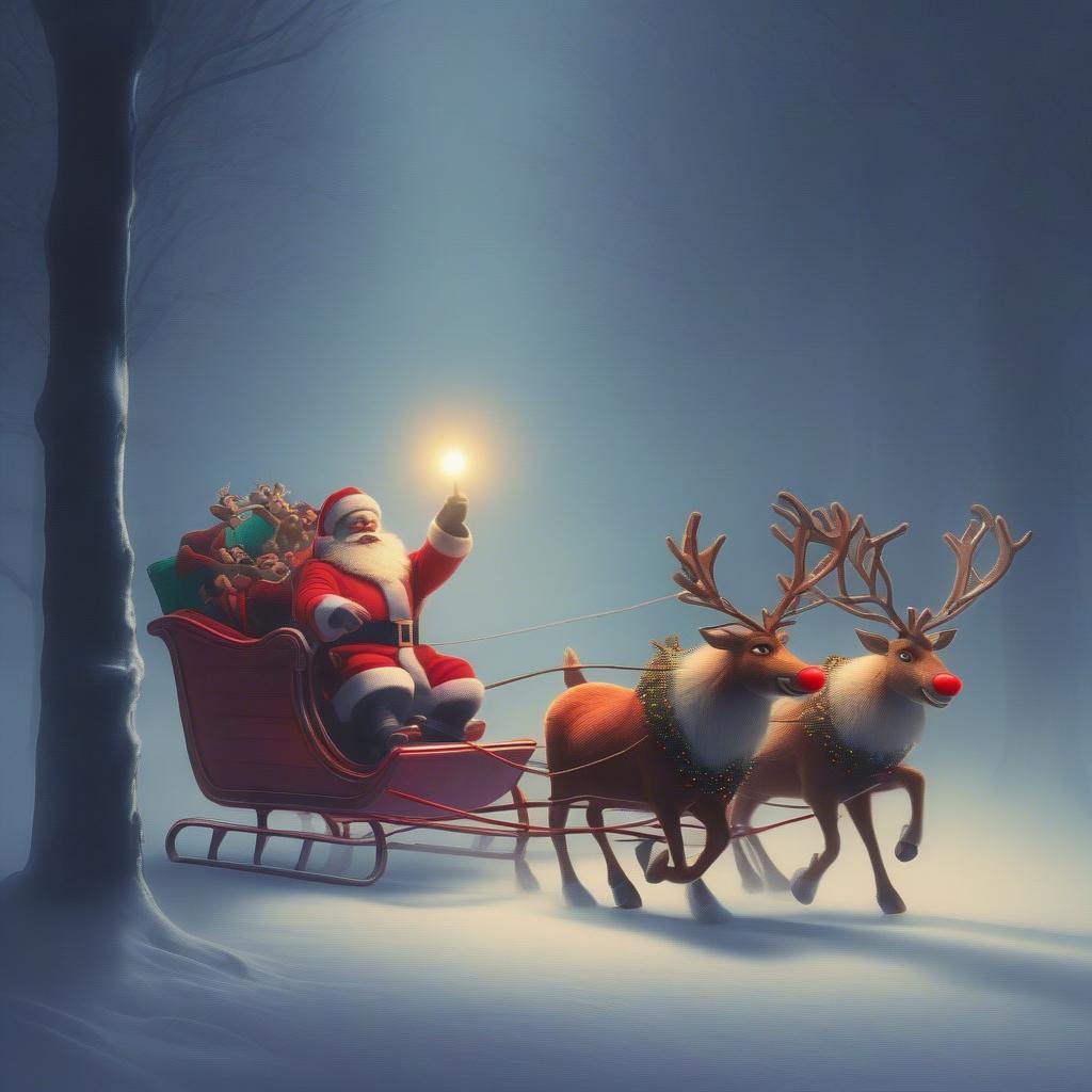 Rudolph the Red-Nosed Reindeer Leading Santa's Sleigh