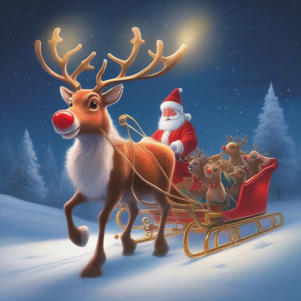 Rudolph Leading Santa's Sleigh