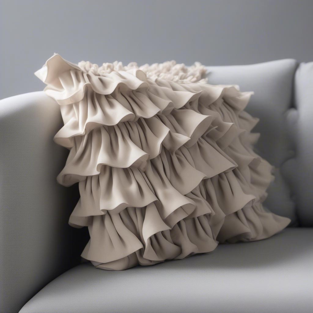 A ruffle lumbar pillow adds a touch of elegance to a modern living room sofa