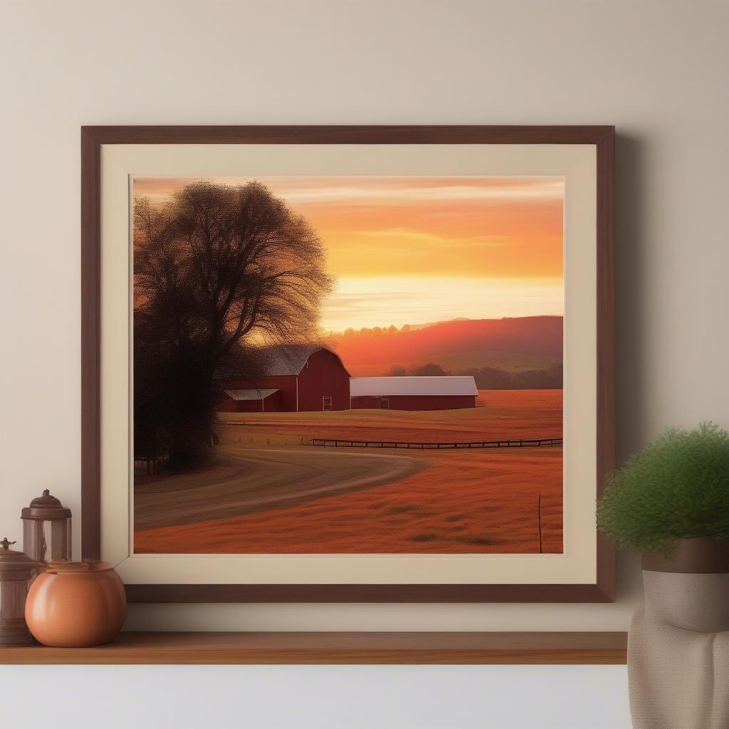 Rustic Barn Print at Sunset