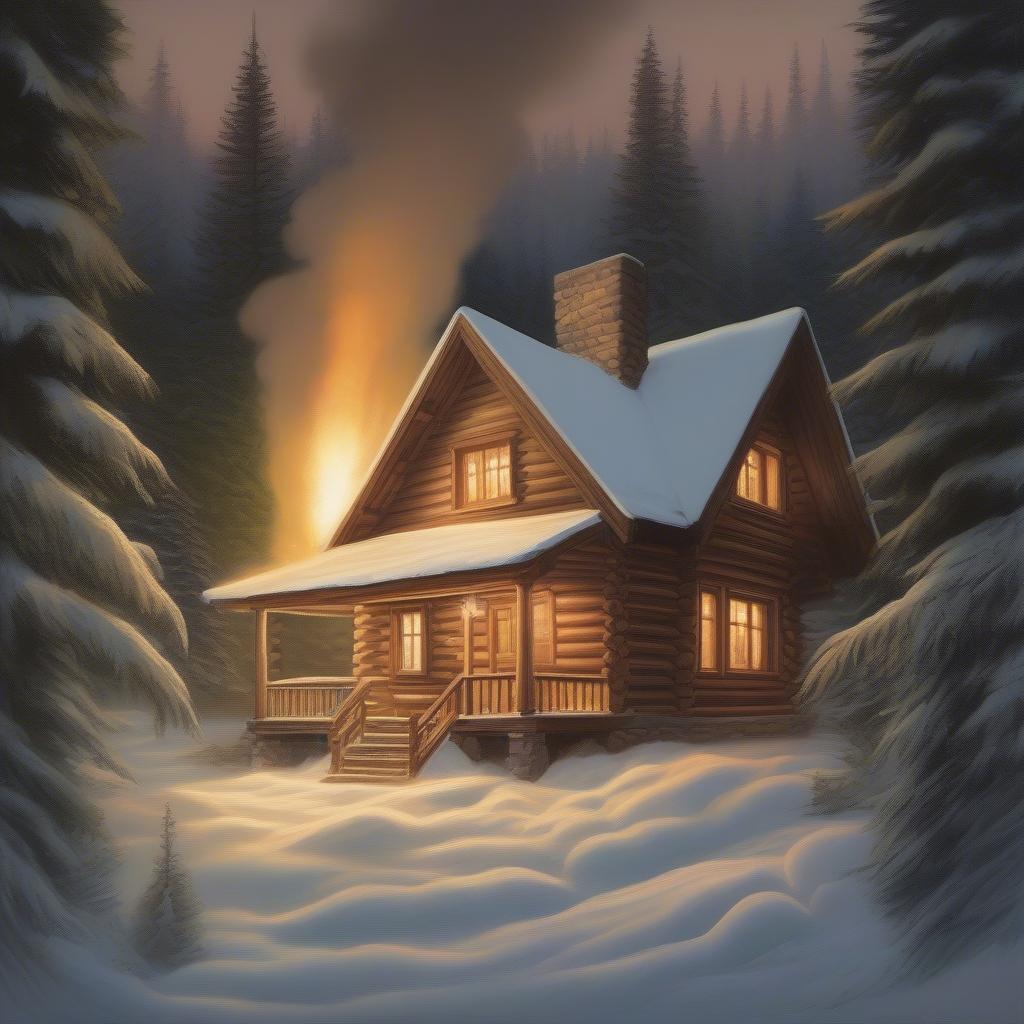 Rustic Christmas Cabin Wall Picture