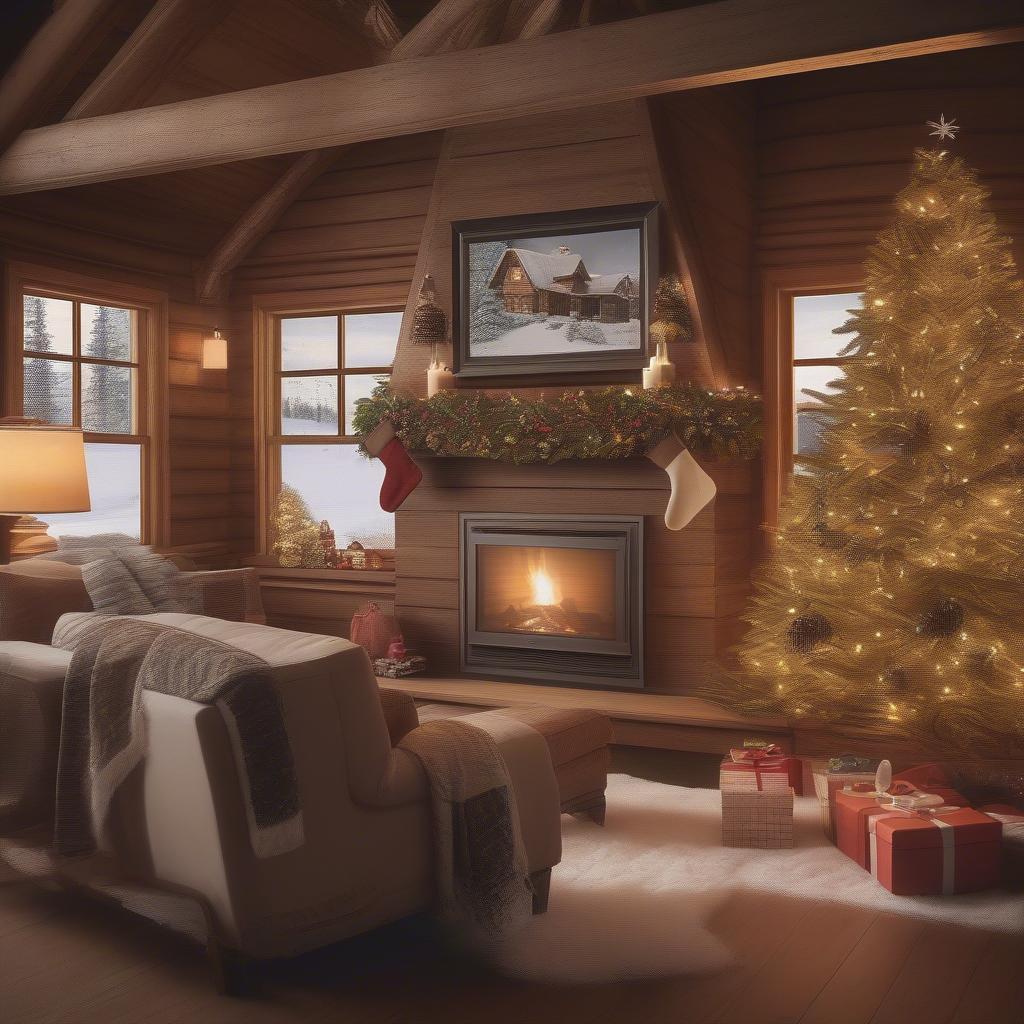 Rustic Christmas scene displayed on a Frame TV