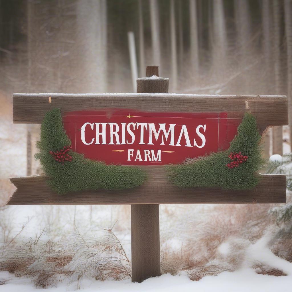 Rustic Christmas Tree Farm Sign with Festive Garland