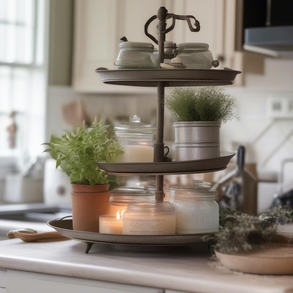 Rustic Farmhouse Metal Tiered Tray Display