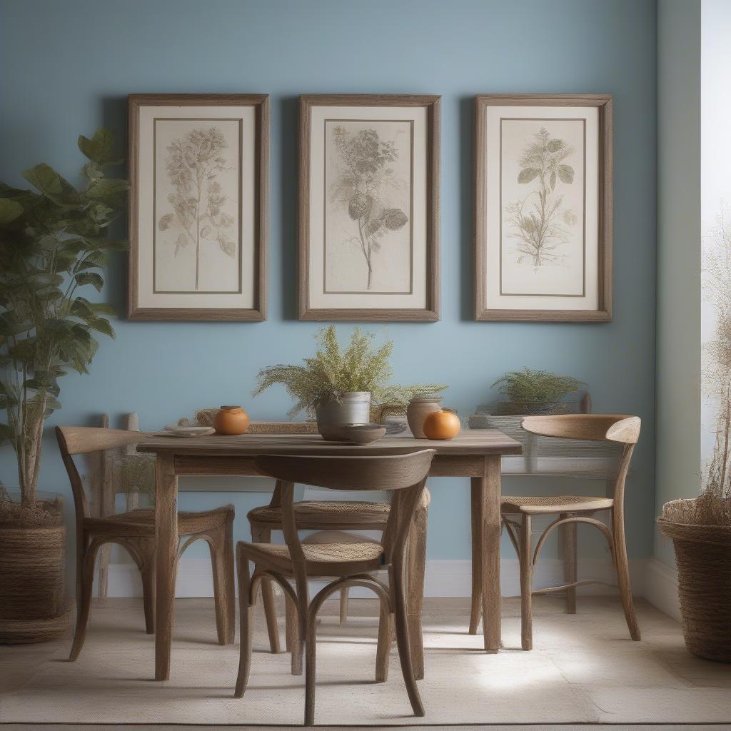 Rustic Framed Botanical Prints in a Dining Room