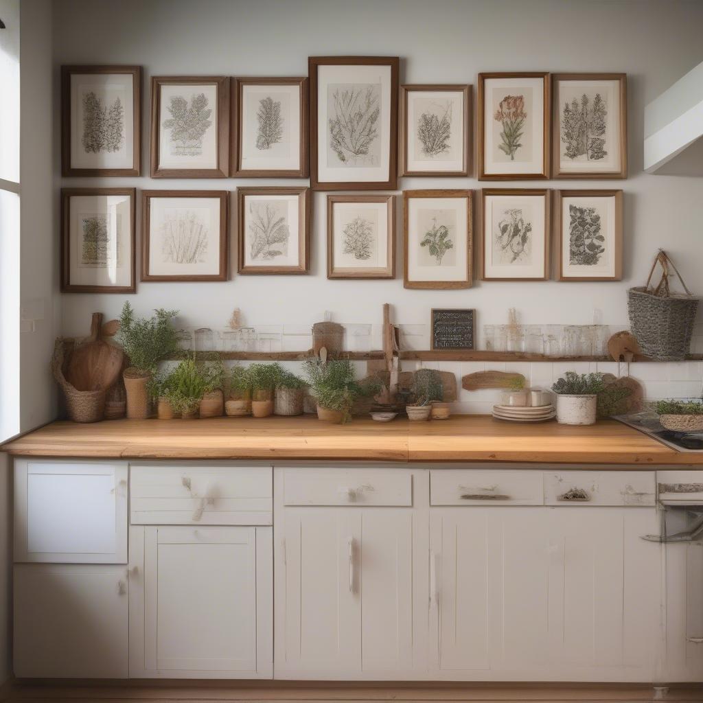 Rustic Kitchen with Framed Botanical Prints