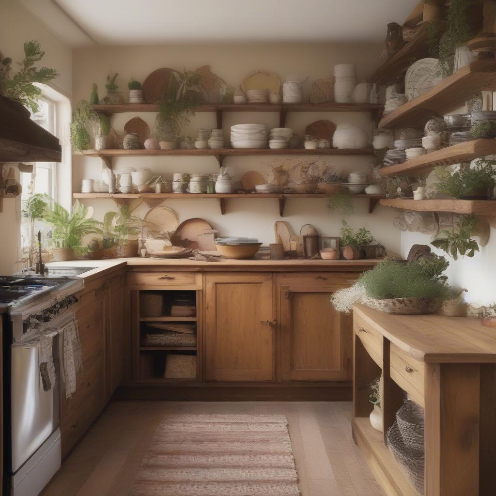 Rustic Kitchen with Wooden Framed Botanical Prints