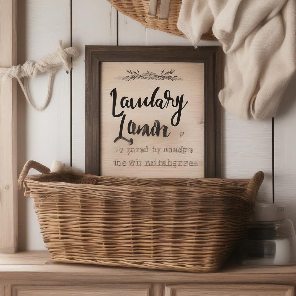 Rustic Laundry Room Sign with Wicker Basket