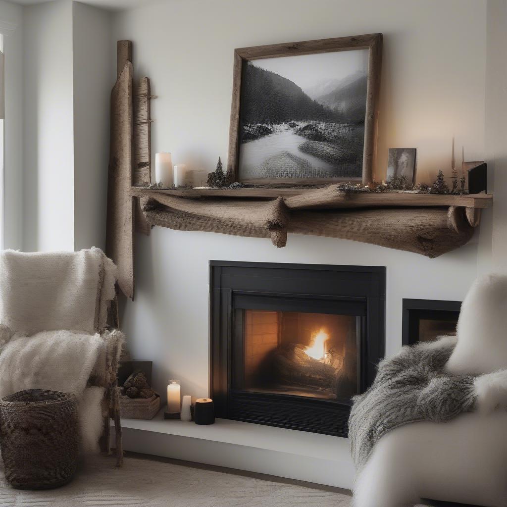 Rustic Log Picture Frame Displayed on a Mantelpiece