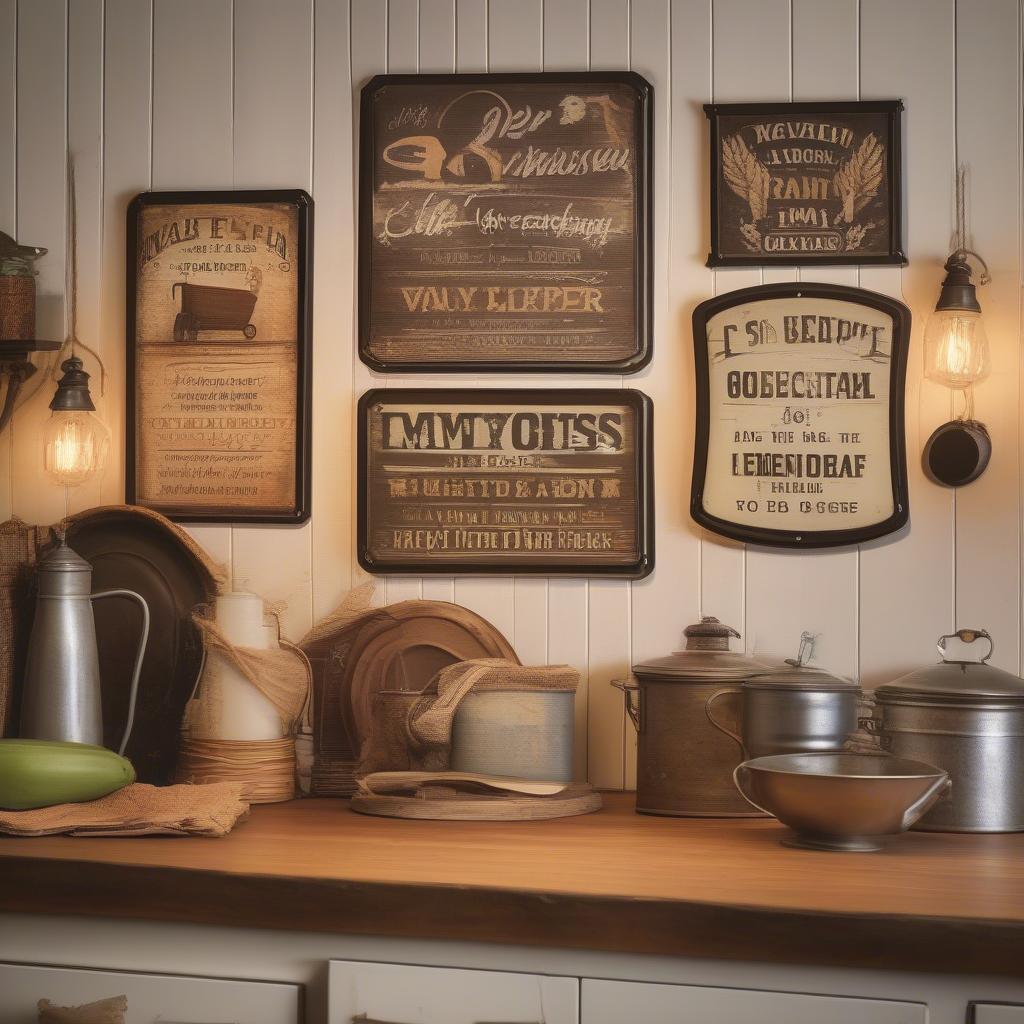 Rustic Metal Signs in a Farmhouse Kitchen