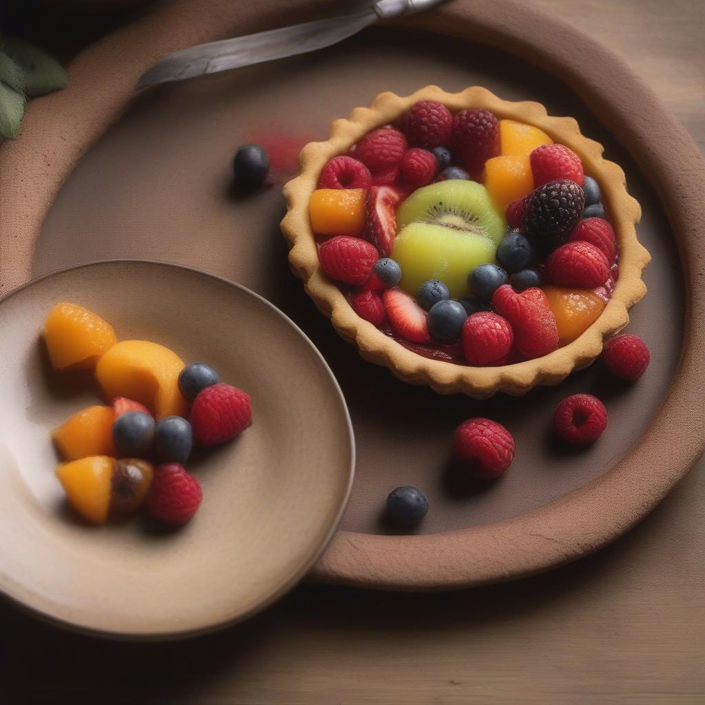 Rustic Stoneware Dessert Plate with a Fruit Tart