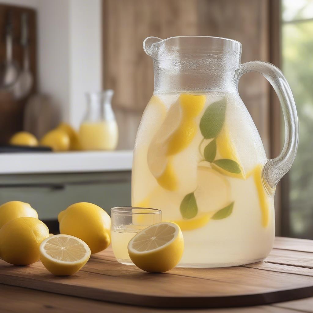 Rustic Stoneware Pitcher in a Kitchen Setting