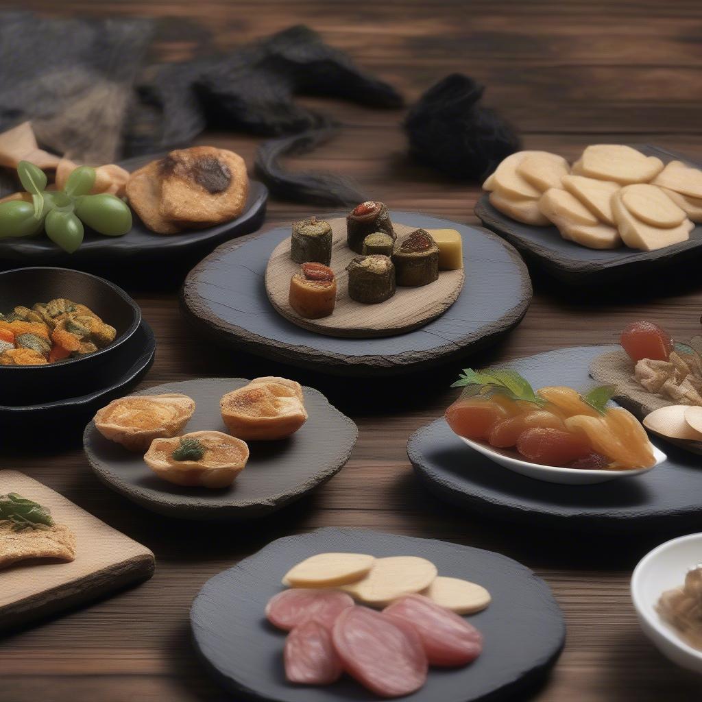 Rustic Wooden and Slate Tapas Plates