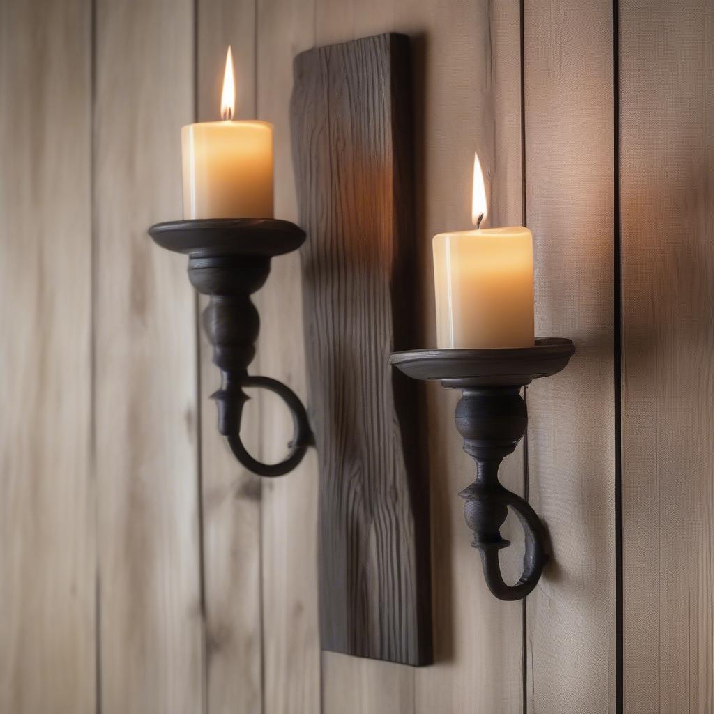 Rustic wall mounted candle sconces add a touch of warmth and charm