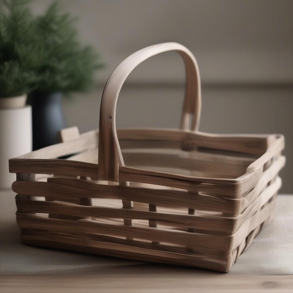 Rustic Wood Basket with Handle