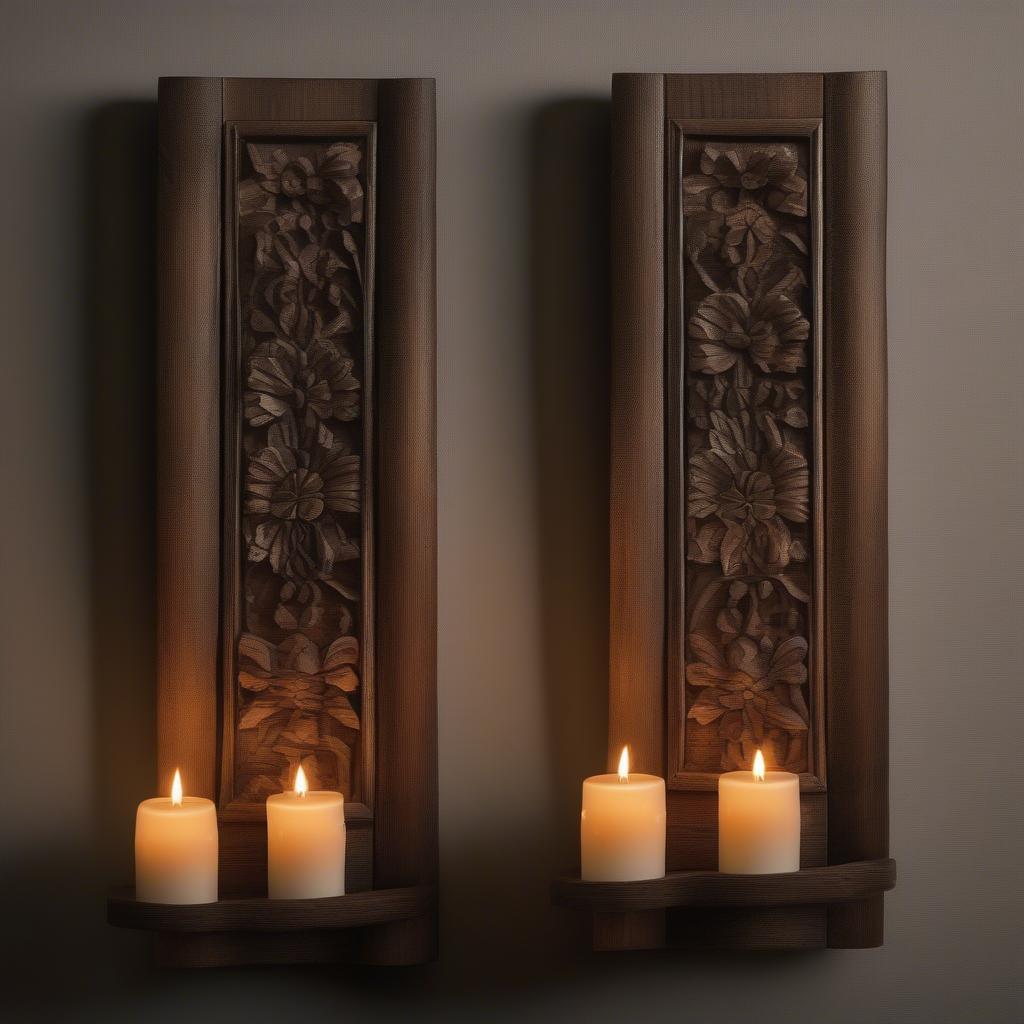 Rustic Wood Candle Holders Wall Sconces