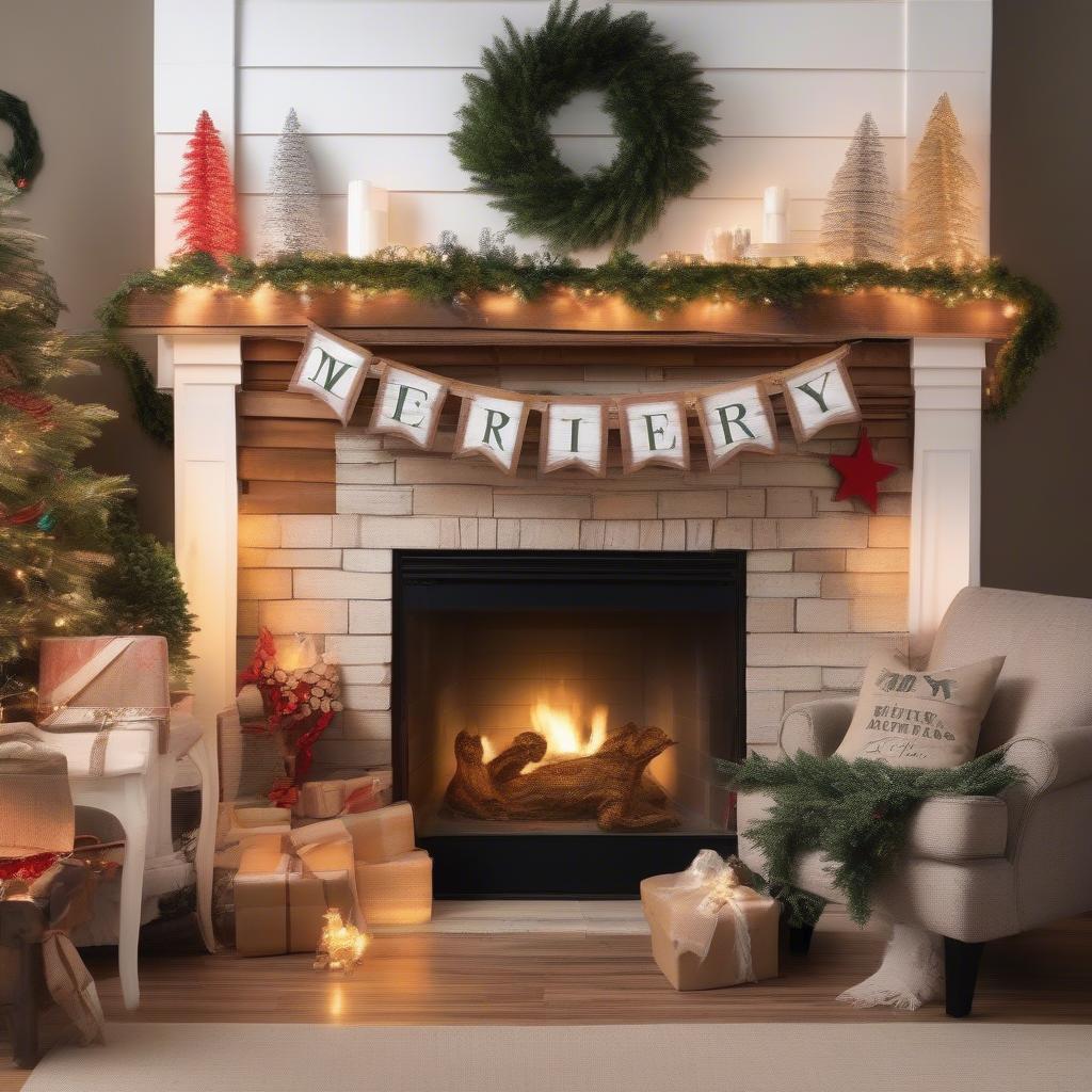 Rustic Wood Christmas Sign in Living Room