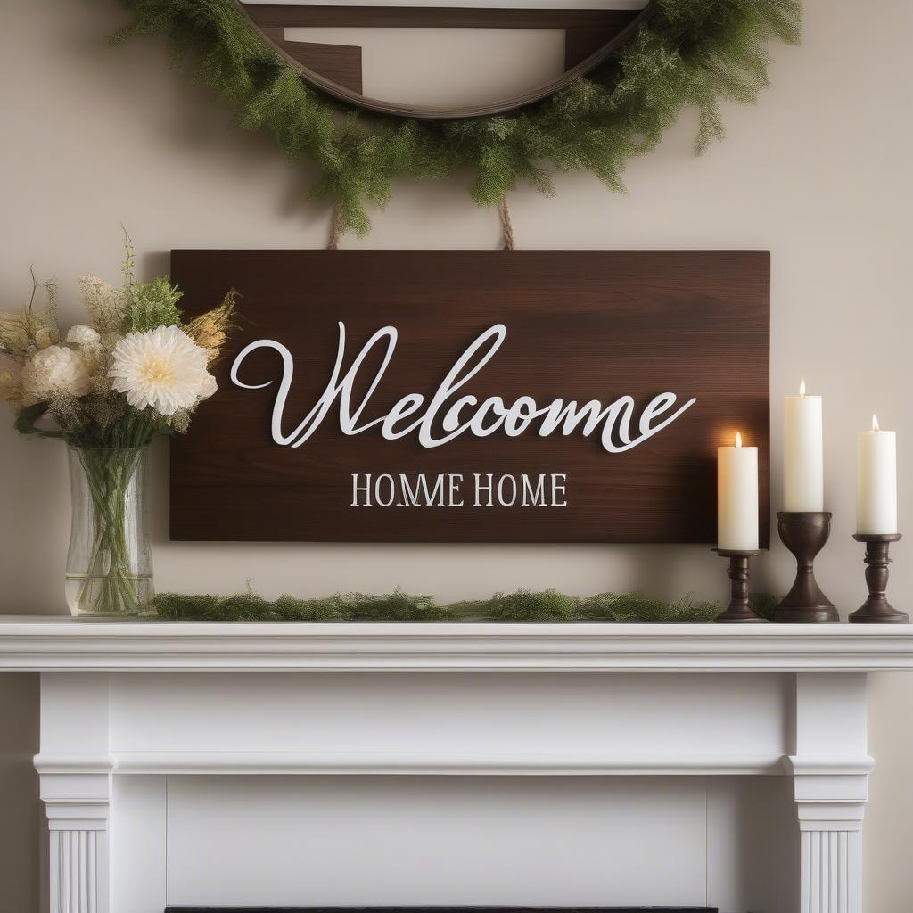 Rustic wood decor sign hanging in a cozy living room, adding a touch of warmth and personality to the space.